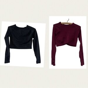 Lot of (2) Women’s Large Cropped Long Sleeve Top Gym Casual Athleisure